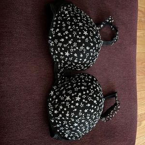 Victoria Secret Dream Angels Push-Up Bra 36 DD Black w/ Silver Stars